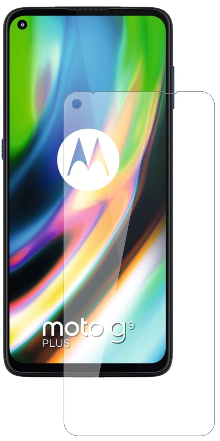 MotorolaMoto G9 Plus mit aufgebrachter dipos Flex Schutzfolie, glasklare Darstellung ohne Einschränkungen