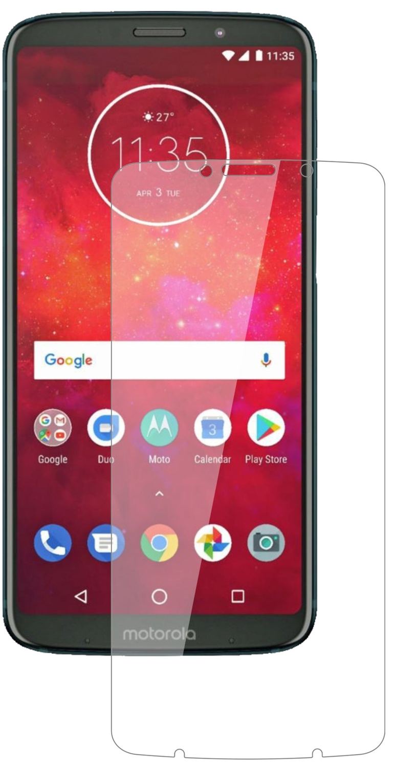 MotorolaMoto Z3 Play mit aufgebrachter dipos Flex Schutzfolie, glasklare Darstellung ohne Einschränkungen