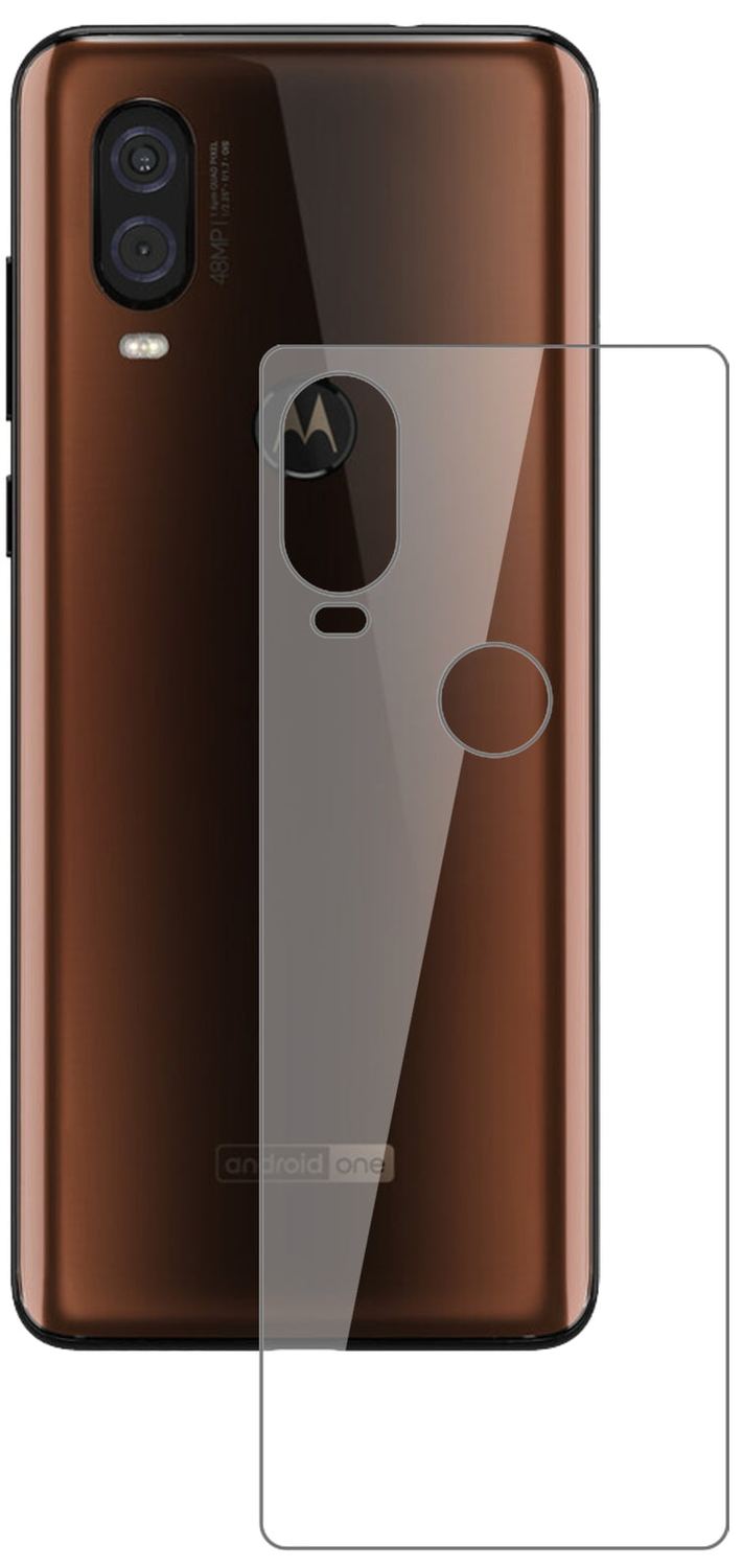 MotorolaP50 Rückseite mit aufgebrachter dipos Flex Schutzfolie, glasklare Darstellung ohne Einschränkungen