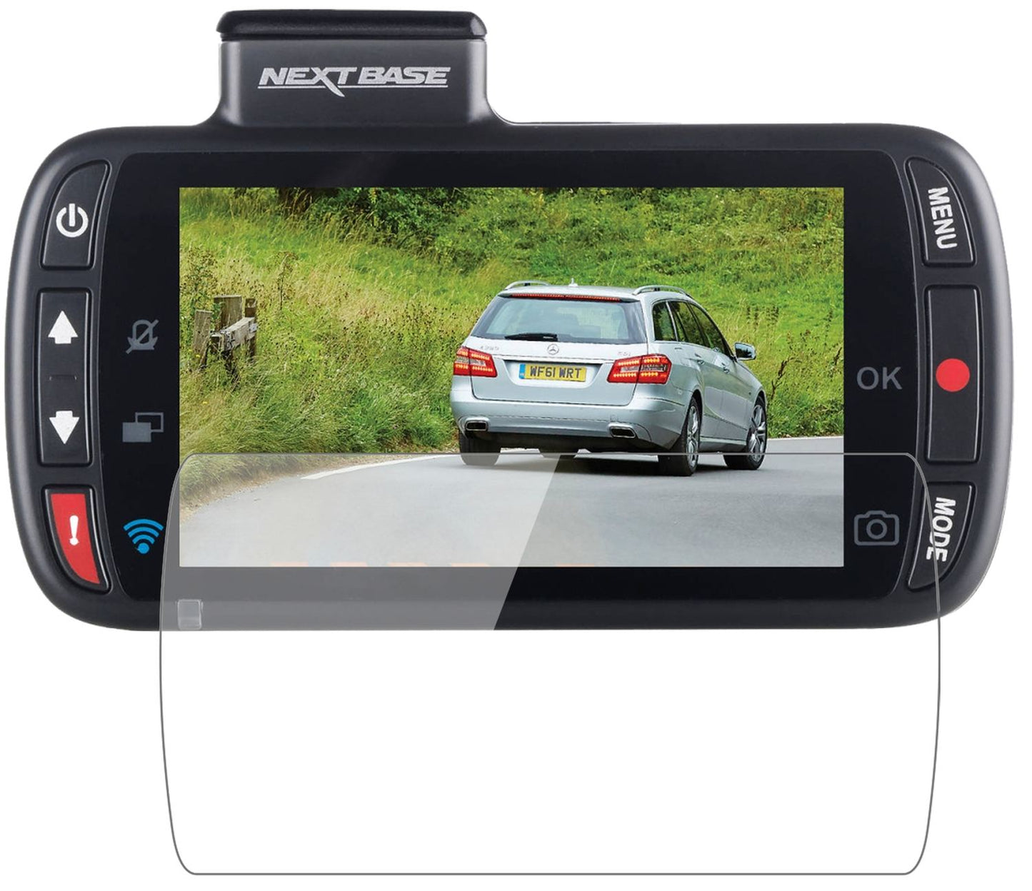 Nextbase312GW Dashcam mit aufgebrachter dipos Flex Schutzfolie, glasklare Darstellung ohne Einschränkungen