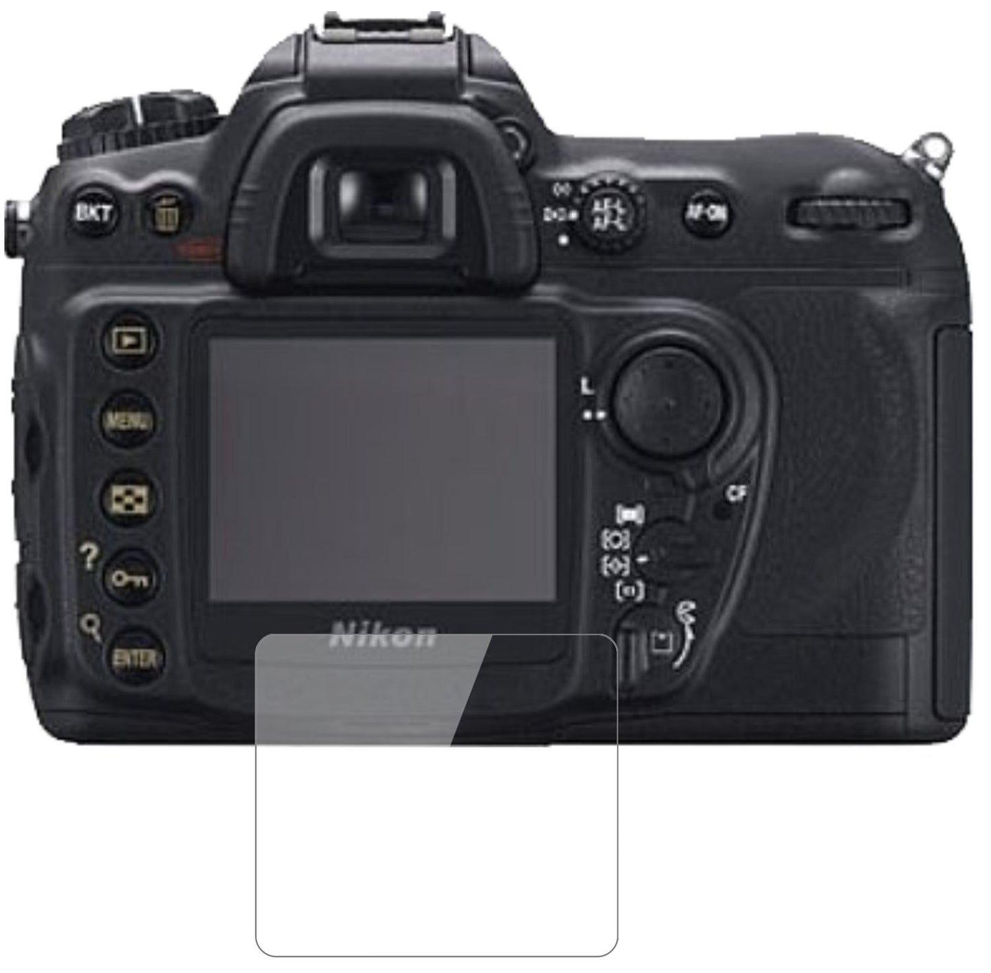 NikonD200 mit aufgebrachter dipos Flex Schutzfolie, glasklare Darstellung ohne Einschränkungen