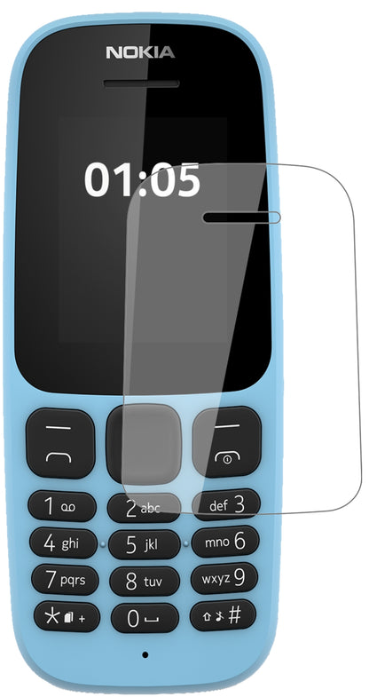 Nokia105 (2019) mit aufgebrachter dipos Flex Schutzfolie, glasklare Darstellung ohne Einschränkungen