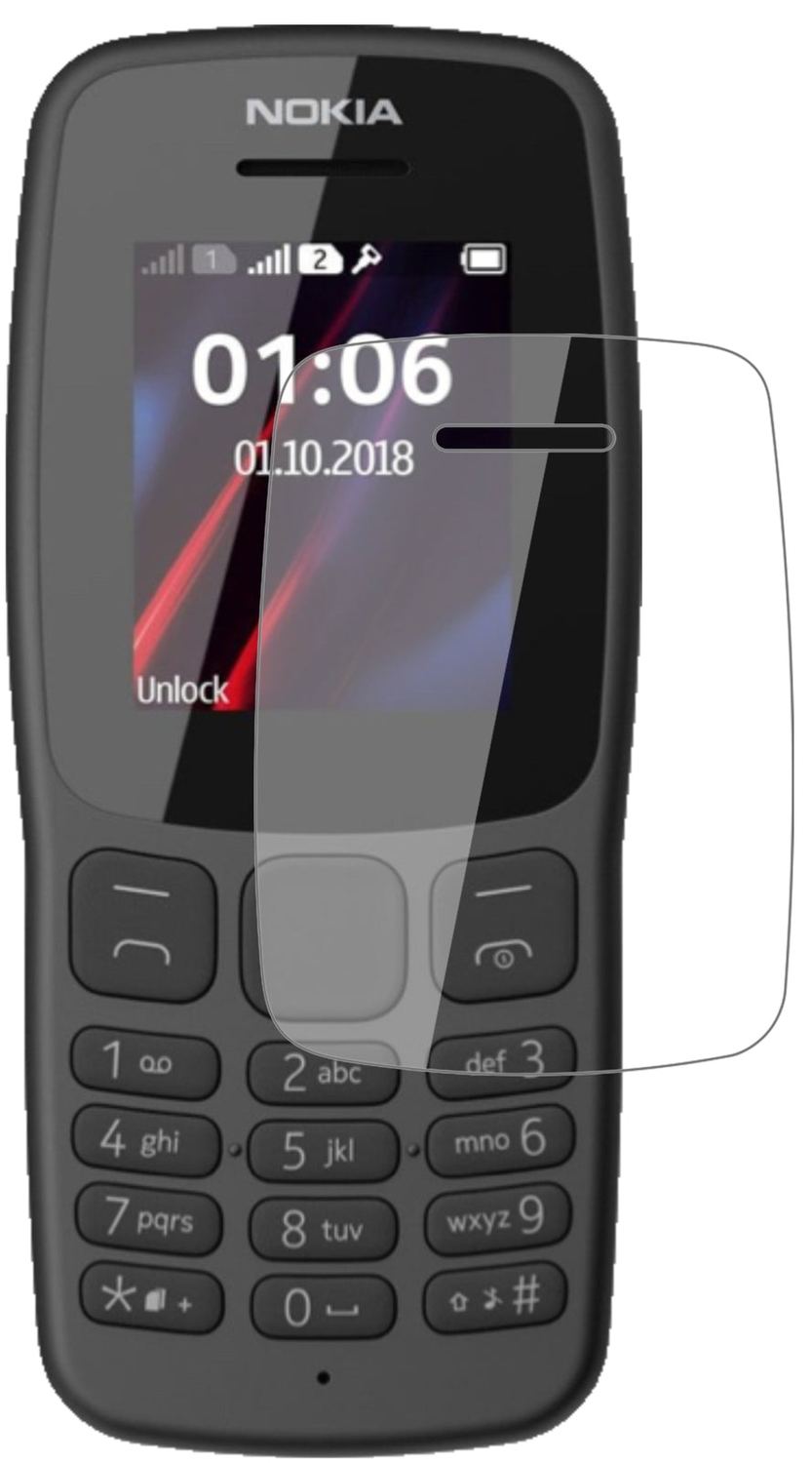 Nokia106 (2018) mit aufgebrachter dipos Flex Schutzfolie, glasklare Darstellung ohne Einschränkungen