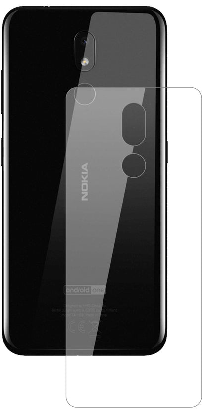 Nokia3.2 Rückseite mit aufgebrachter dipos Flex Schutzfolie, glasklare Darstellung ohne Einschränkungen