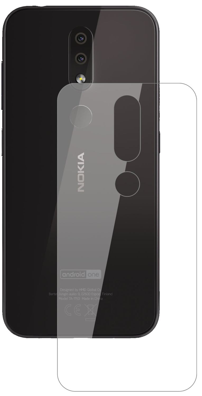 Nokia4.2 Rückseite mit aufgebrachter dipos Flex Schutzfolie, glasklare Darstellung ohne Einschränkungen