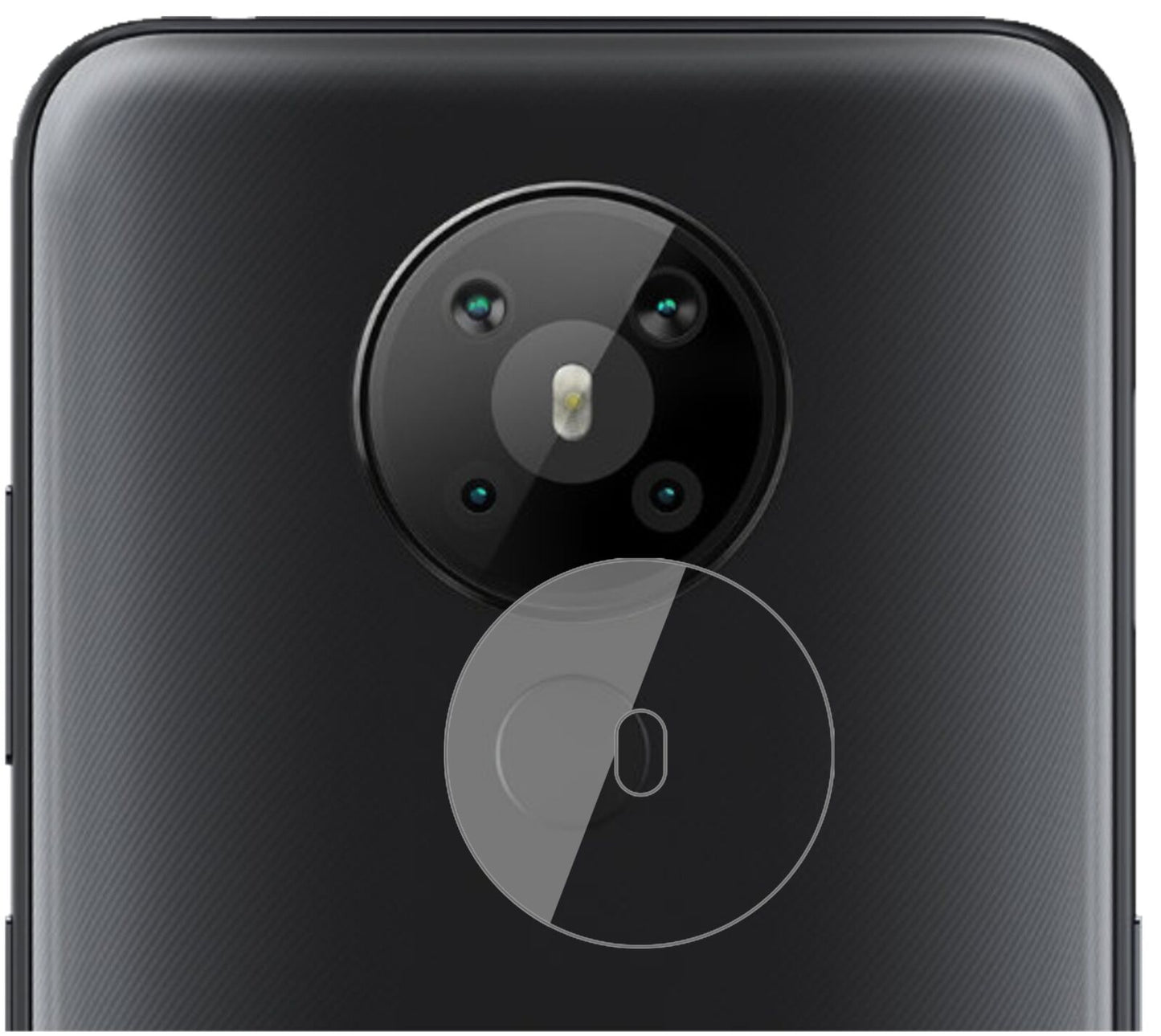 Nokia5.3 Kameralinse mit aufgebrachter dipos Flex Schutzfolie, glasklare Darstellung ohne Einschränkungen