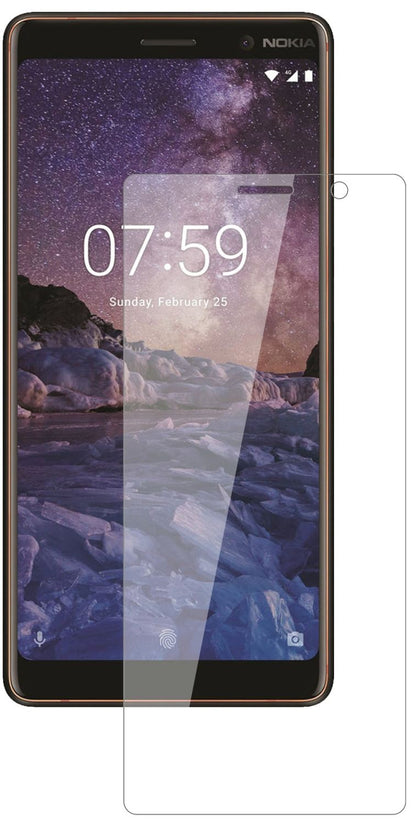 Nokia7 Plus mit aufgebrachter dipos Flex Schutzfolie, glasklare Darstellung ohne Einschränkungen