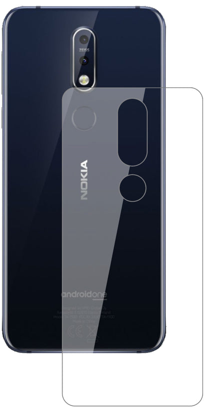 Nokia7.1 Rückseite mit aufgebrachter dipos Flex Schutzfolie, glasklare Darstellung ohne Einschränkungen