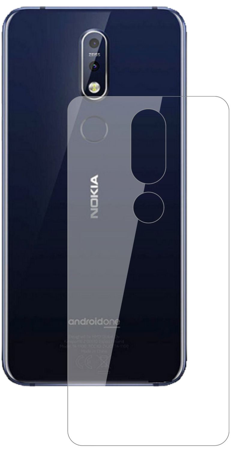 Nokia7.1 Plus Rückseite mit aufgebrachter dipos Flex Schutzfolie, glasklare Darstellung ohne Einschränkungen