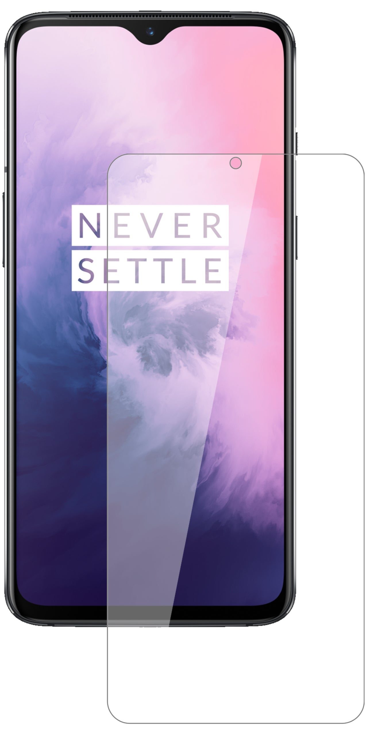 OnePlus7 mit aufgebrachter dipos Flex Schutzfolie, glasklare Darstellung ohne Einschränkungen