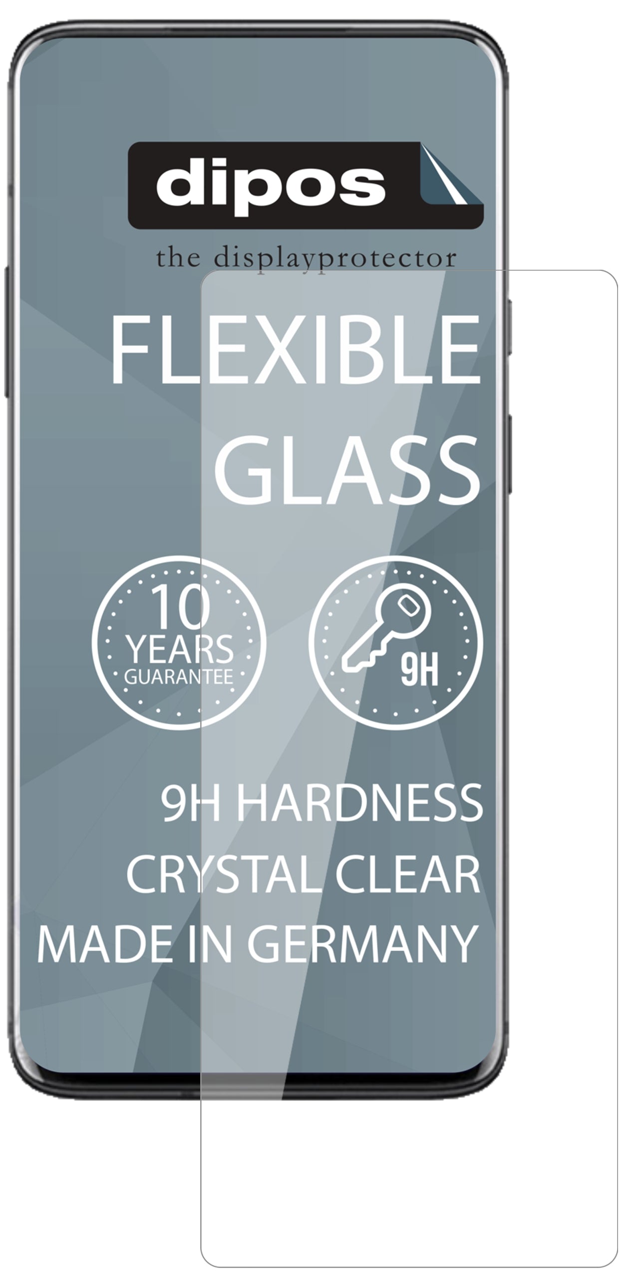 OnePlus7T Pro mit aufgebrachter dipos Flex Schutzfolie, glasklare Darstellung ohne Einschränkungen
