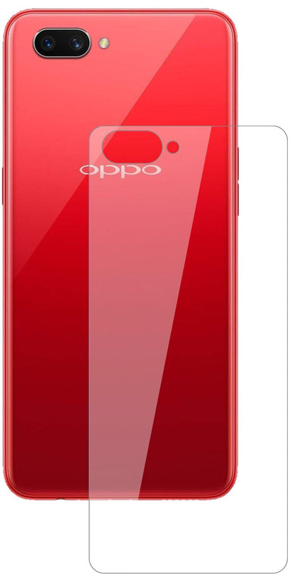 OPPOA3S Rückseite mit aufgebrachter dipos Flex Schutzfolie, glasklare Darstellung ohne Einschränkungen
