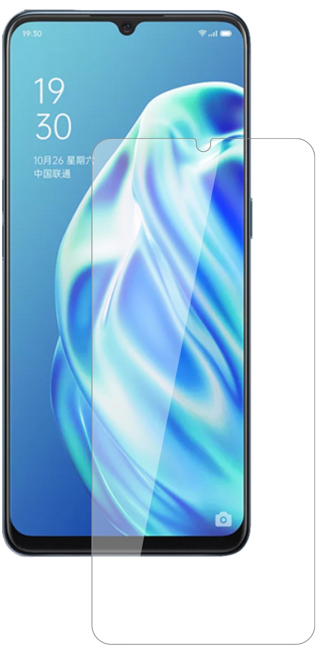 OppoF15 mit aufgebrachter dipos Flex Schutzfolie, glasklare Darstellung ohne Einschränkungen