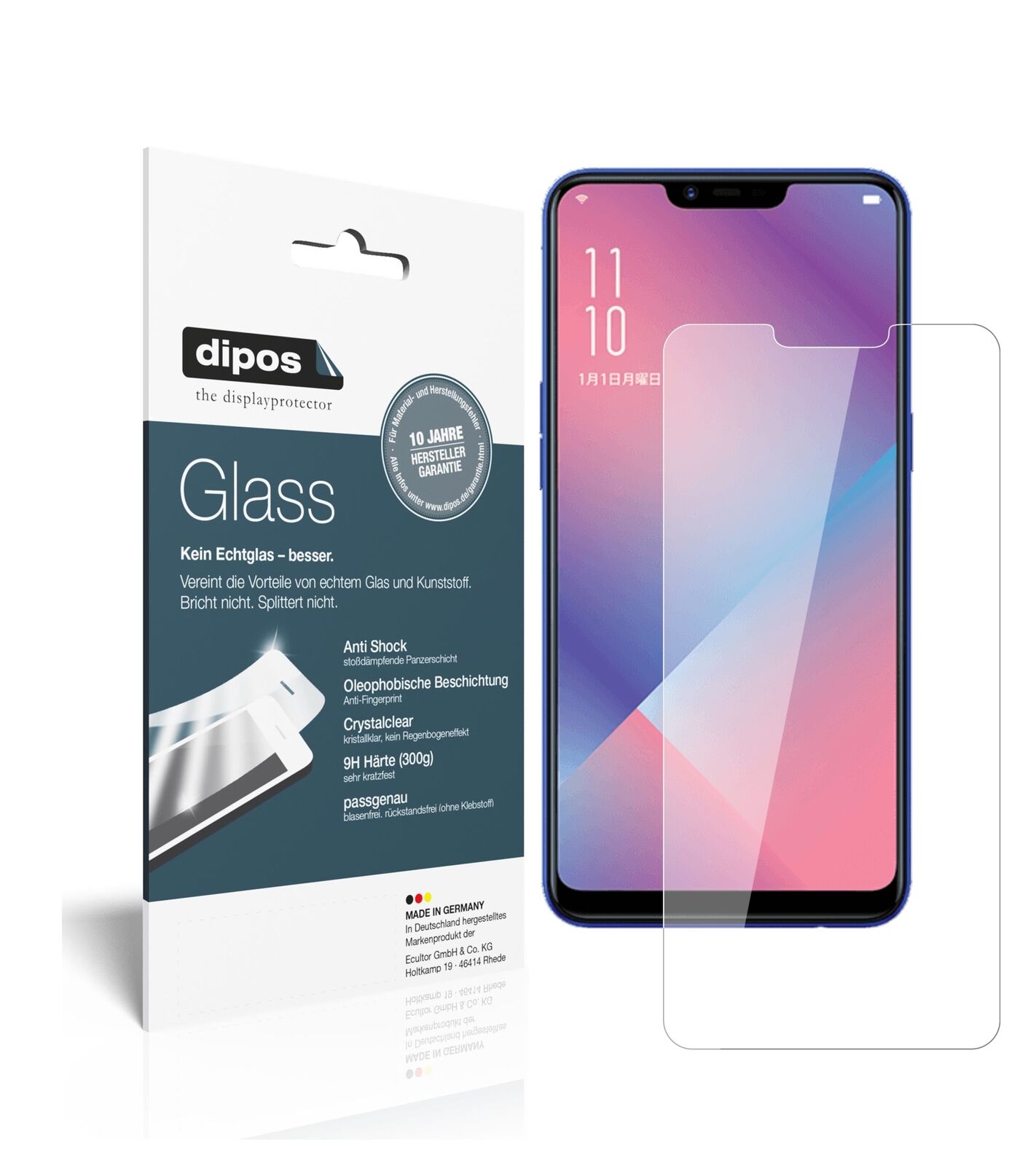 OppoR15 Neo mit aufgebrachter dipos Flex Schutzfolie, glasklare Darstellung ohne Einschränkungen