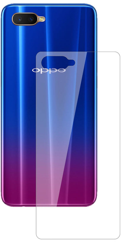 OppoK1 Rückseite mit aufgebrachter dipos Flex Schutzfolie, glasklare Darstellung ohne Einschränkungen