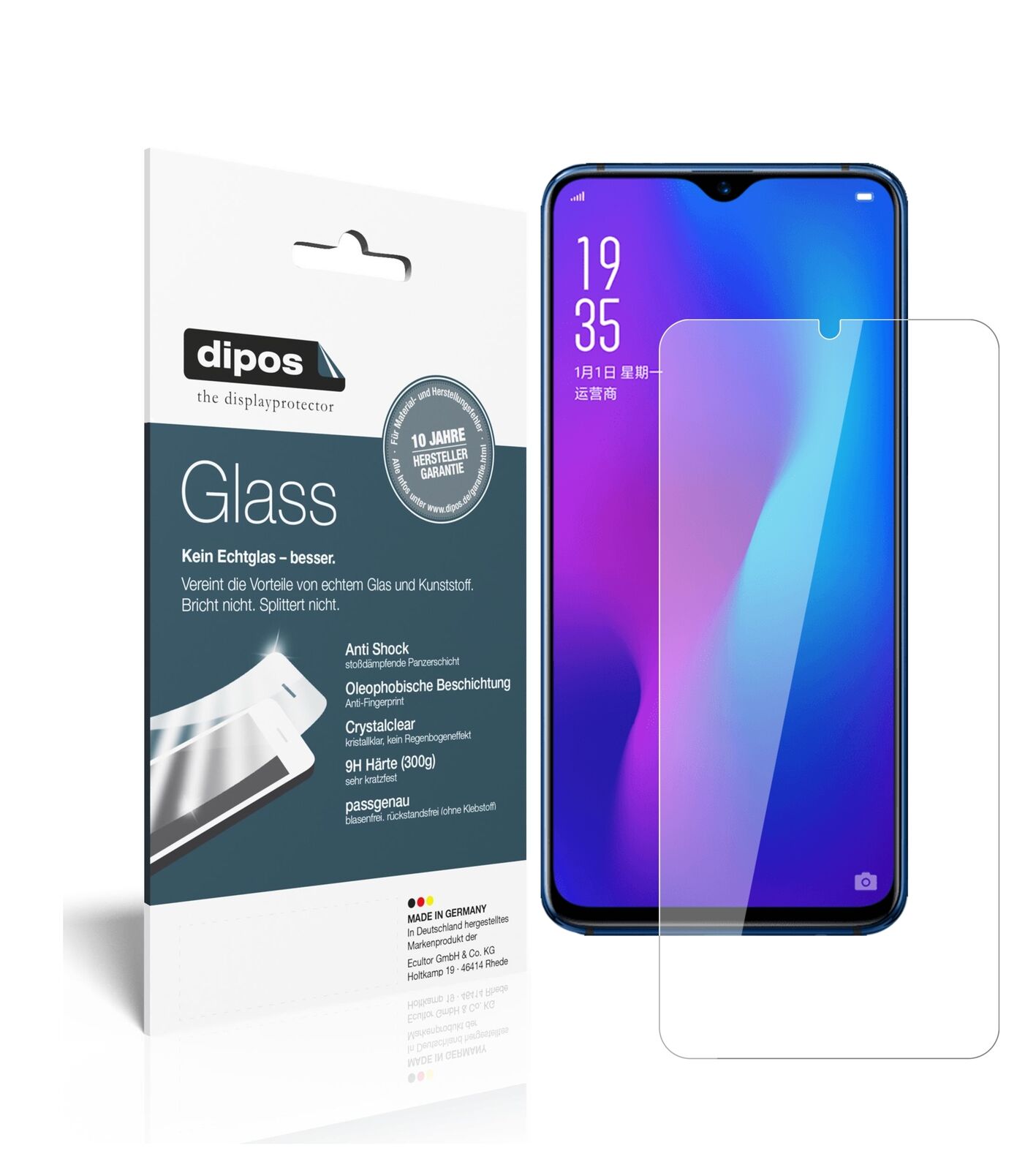 OppoR17 Pro mit aufgebrachter dipos Flex Schutzfolie, glasklare Darstellung ohne Einschränkungen