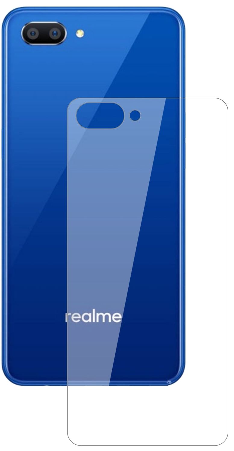 OppoRealme C1 Rückseite mit aufgebrachter dipos Flex Schutzfolie, glasklare Darstellung ohne Einschränkungen