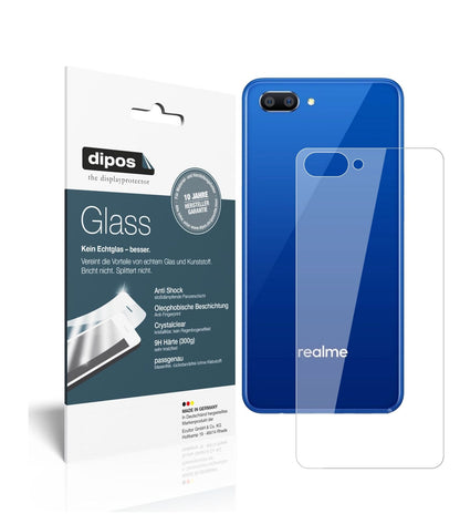 OppoRealme C1 Rückseite mit aufgebrachter dipos Flex Schutzfolie, glasklare Darstellung ohne Einschränkungen