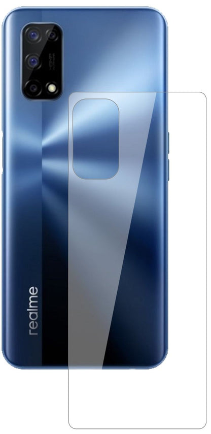 OppoRealme V5 5G Rückseite mit aufgebrachter dipos Flex Schutzfolie, glasklare Darstellung ohne Einschränkungen