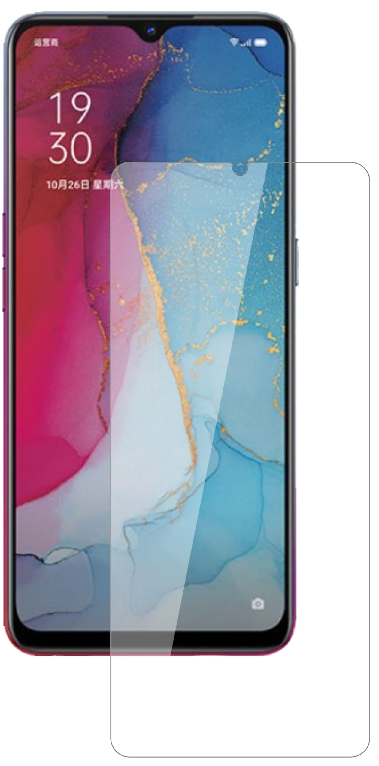OppoReno3 mit aufgebrachter dipos Flex Schutzfolie, glasklare Darstellung ohne Einschränkungen