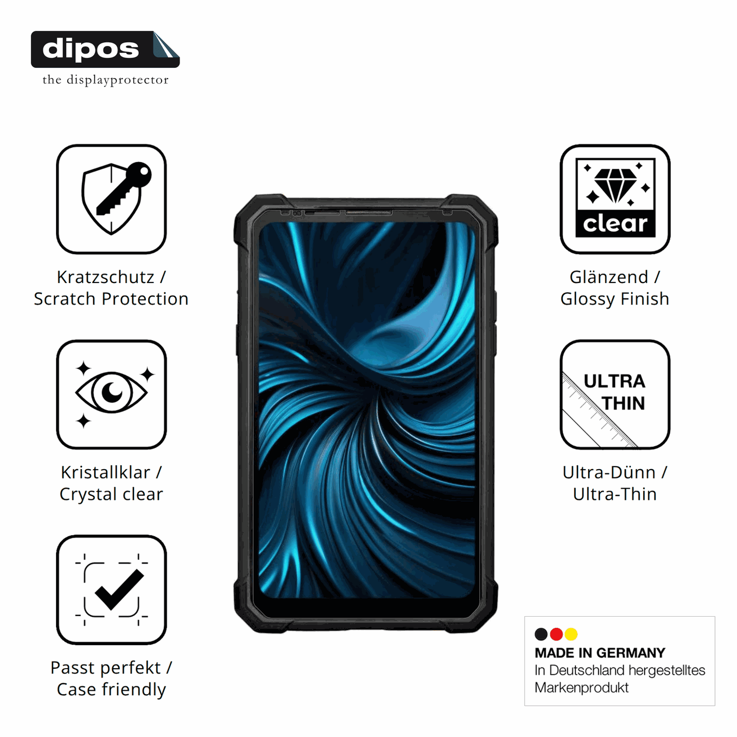 OscalPilot 5 mit aufgebrachter dipos Flex Schutzfolie, glasklare Darstellung ohne Einschr�nkungen