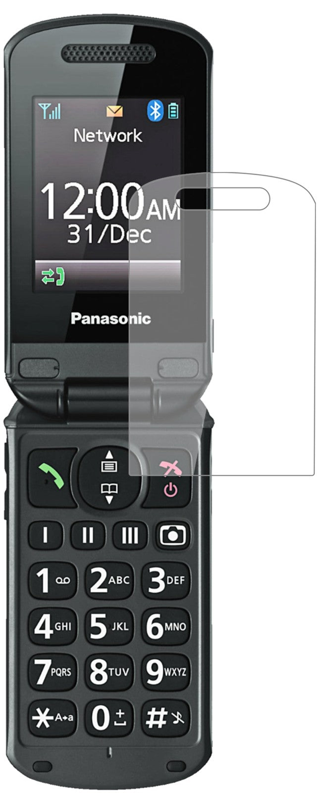 PanasonicKX-TU329 mit aufgebrachter dipos Flex Schutzfolie, glasklare Darstellung ohne Einschränkungen