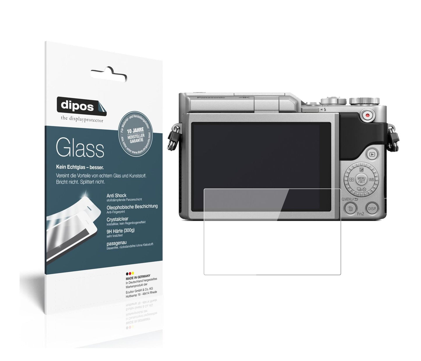 PanasonicLumix DC-GX880 mit aufgebrachter dipos Flex Schutzfolie, glasklare Darstellung ohne Einschränkungen