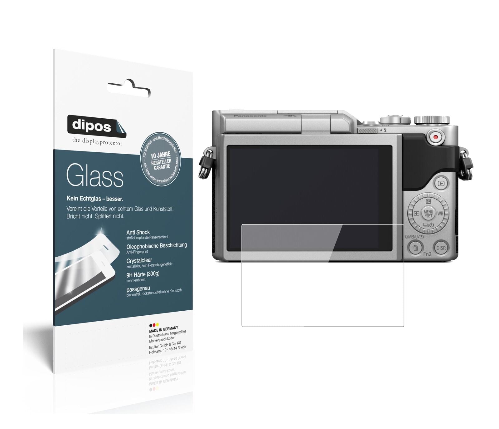 PanasonicLumix DC-GX880 mit aufgebrachter dipos Flex Schutzfolie, glasklare Darstellung ohne Einschränkungen