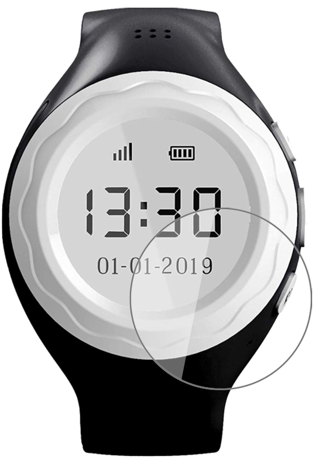 PingonautKidswatch 2019 mit aufgebrachter dipos Flex Schutzfolie, glasklare Darstellung ohne Einschränkungen