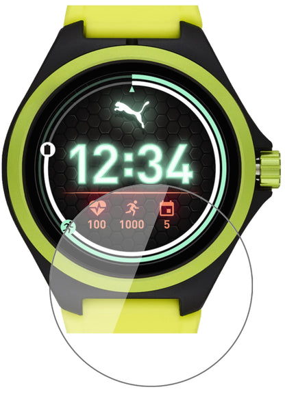 PumaGen 4 Heart Rate Smartwatch mit aufgebrachter dipos Flex Schutzfolie, glasklare Darstellung ohne Einschränkungen
