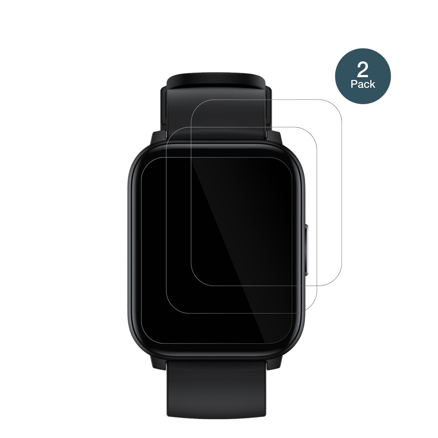 RealmeWatch S100 mit aufgebrachter dipos Flex Schutzfolie, glasklare Darstellung ohne Einschränkungen