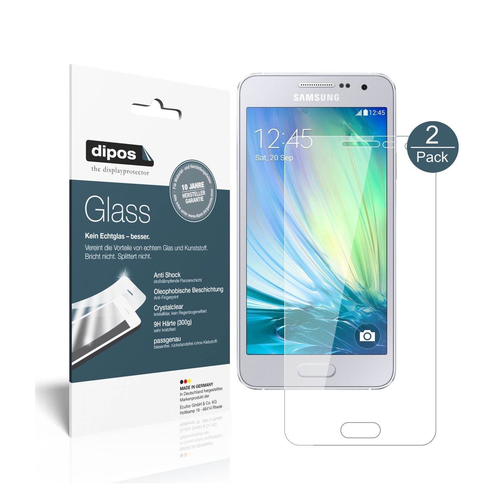 SamsungGalaxy A3 (SM-A300F) mit aufgebrachter dipos Flex Schutzfolie, glasklare Darstellung ohne Einschränkungen