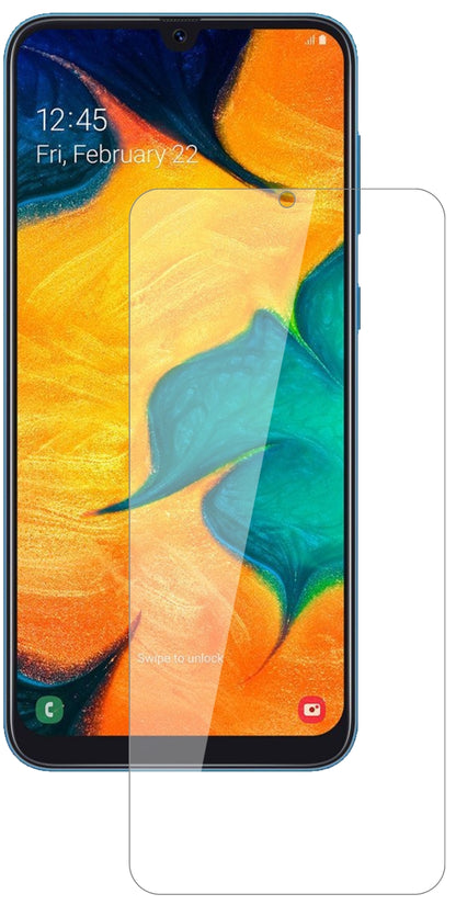 SamsungGalaxy A30 mit aufgebrachter dipos Flex Schutzfolie, glasklare Darstellung ohne Einschränkungen