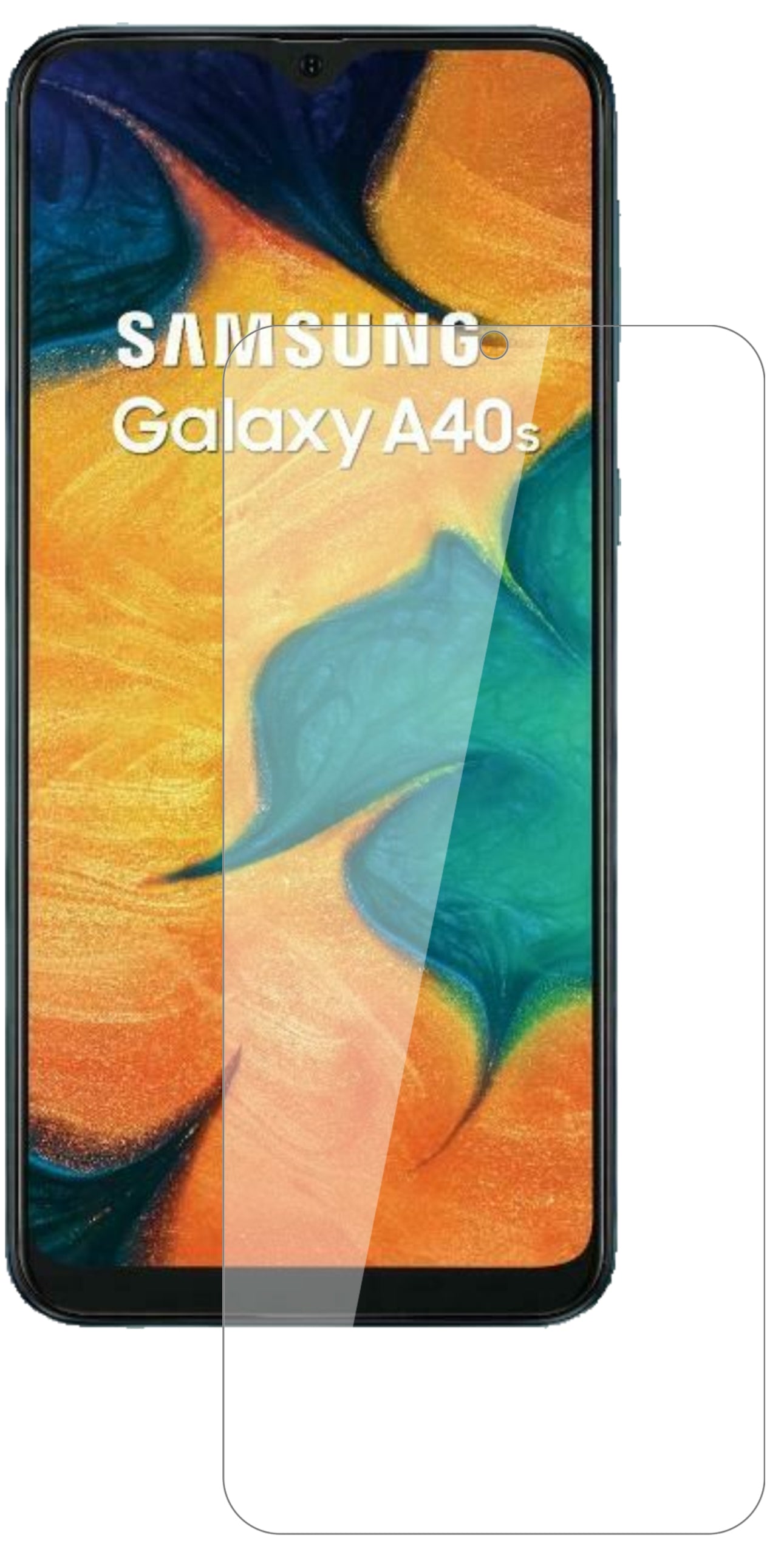 SamsungGalaxy A40s mit aufgebrachter dipos Flex Schutzfolie, glasklare Darstellung ohne Einschränkungen