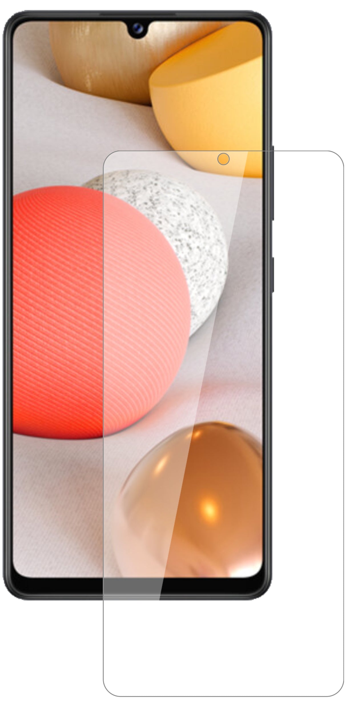 SamsungGalaxy A42 5G mit aufgebrachter dipos Flex Schutzfolie, glasklare Darstellung ohne Einschränkungen