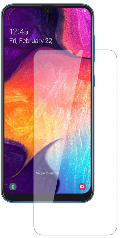 SamsungGalaxy A50 mit aufgebrachter dipos Flex Schutzfolie, glasklare Darstellung ohne Einschränkungen