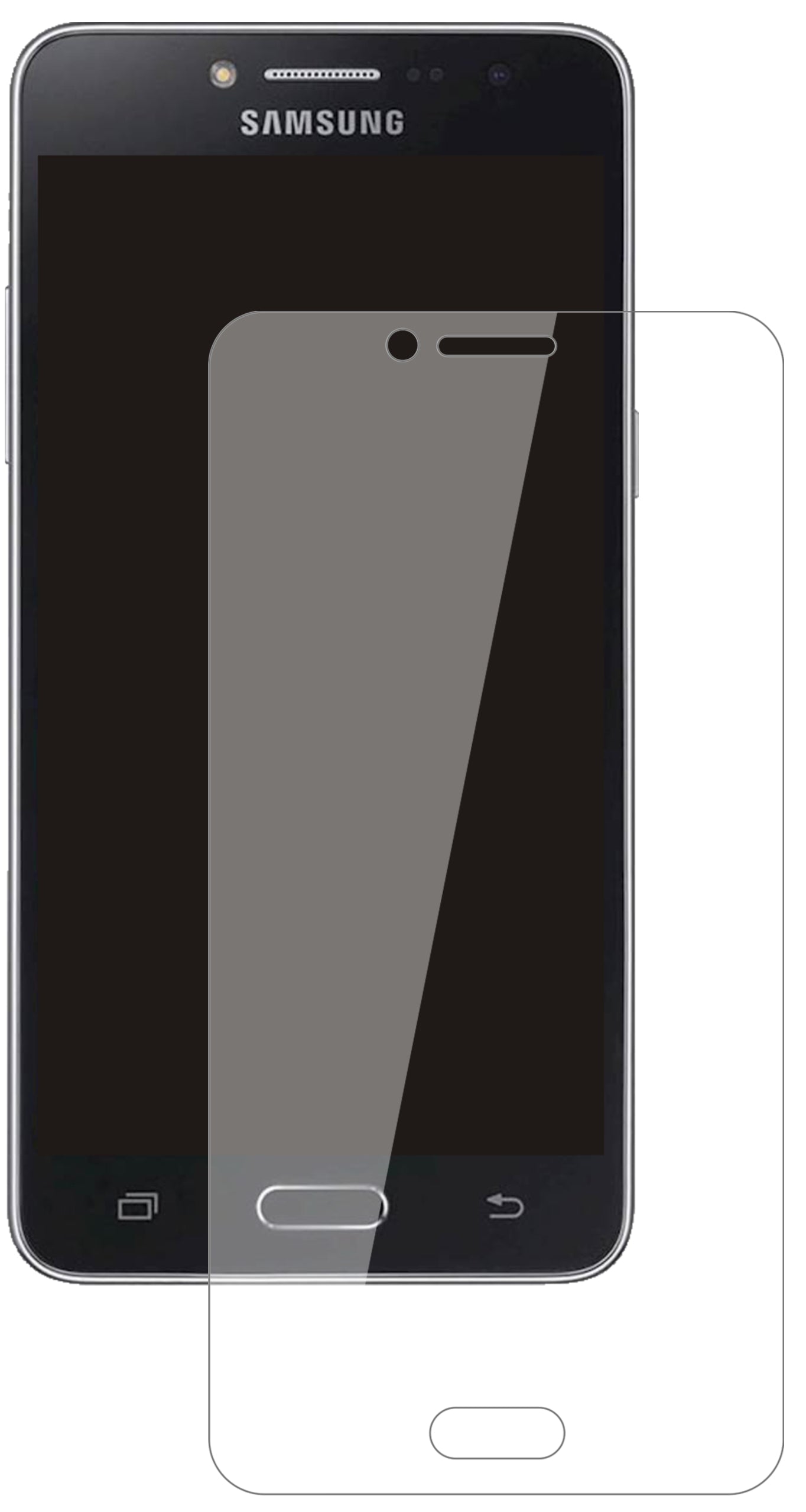 SamsungGalaxy J2 Prime mit aufgebrachter dipos Flex Schutzfolie, glasklare Darstellung ohne Einschränkungen