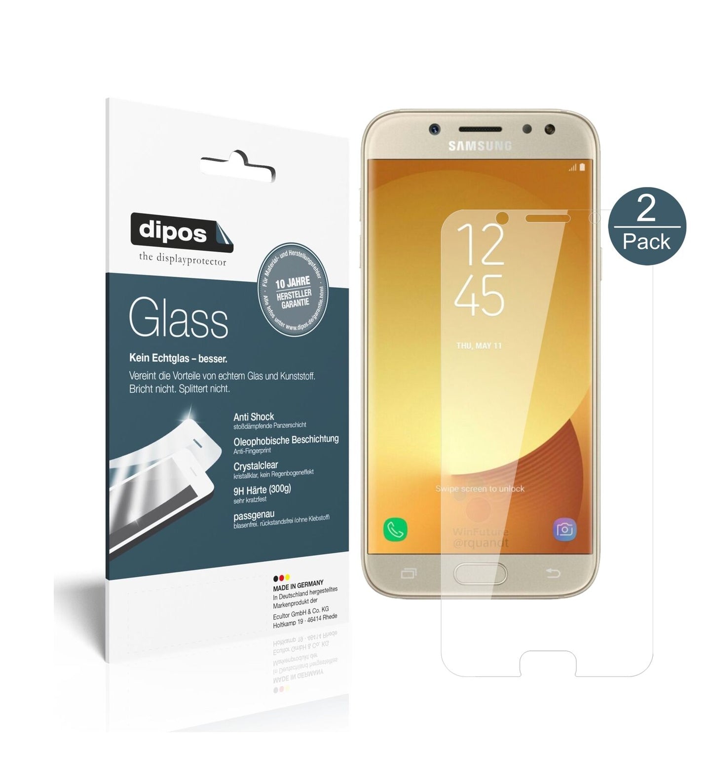 SamsungGalaxy J5 Pro (2017) mit aufgebrachter dipos Flex Schutzfolie, glasklare Darstellung ohne Einschränkungen