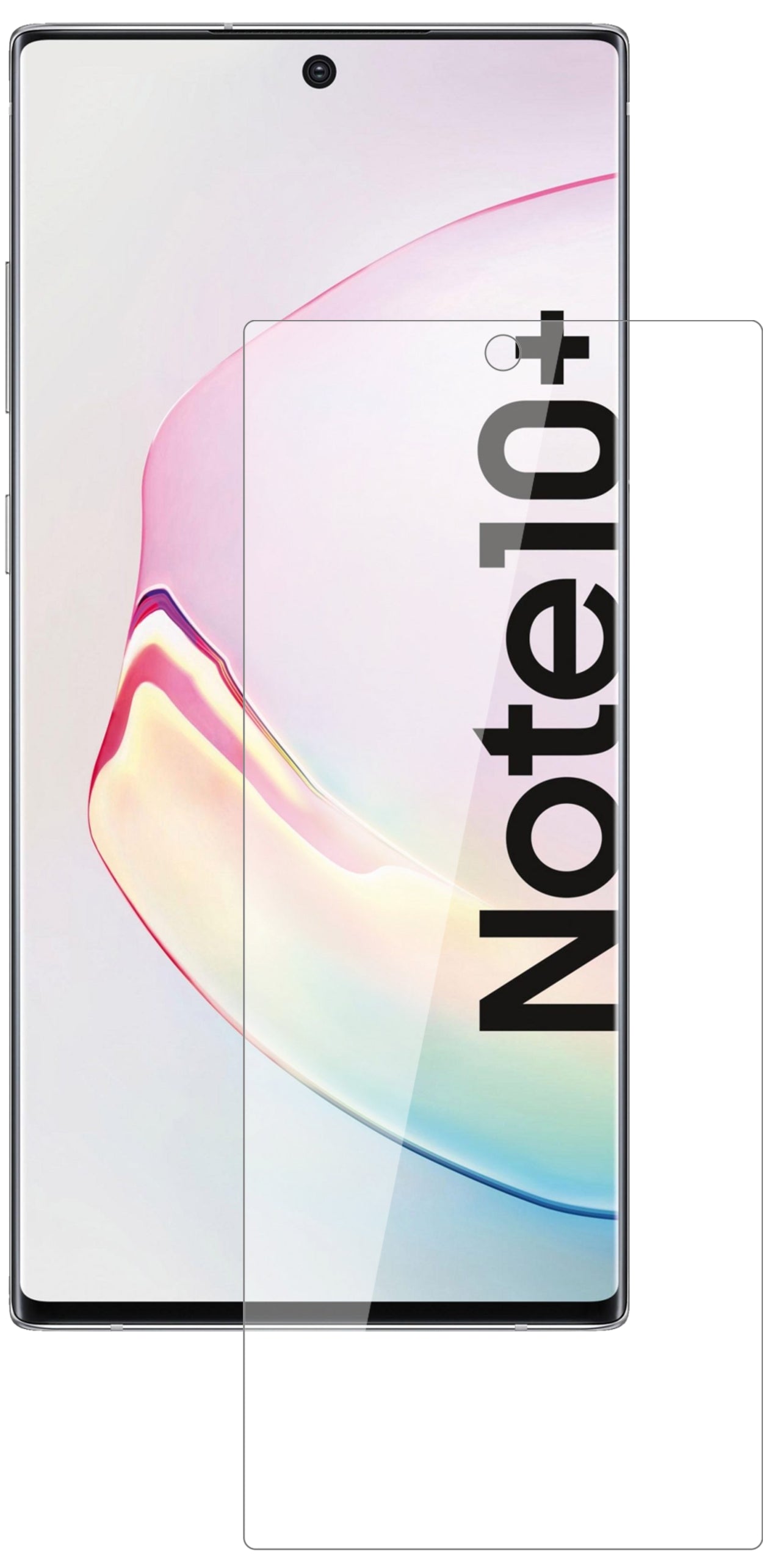 SamsungGalaxy Note 10 Plus mit aufgebrachter dipos Flex Schutzfolie, glasklare Darstellung ohne Einschränkungen