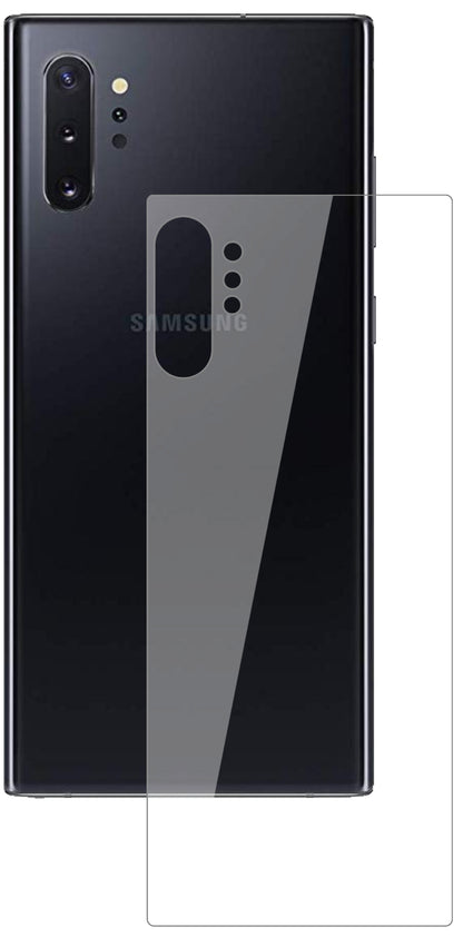 SamsungGalaxy Note 10 Plus Rückseite mit aufgebrachter dipos Flex Schutzfolie, glasklare Darstellung ohne Einschränkungen