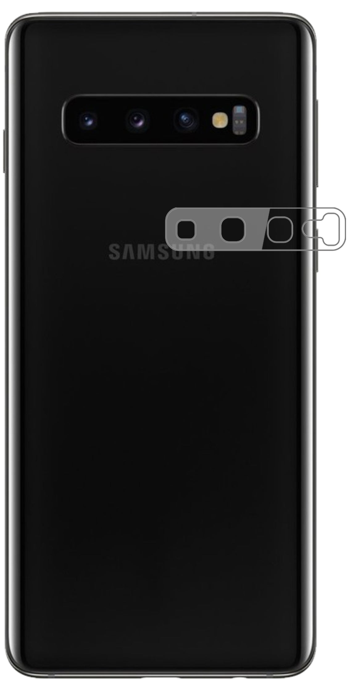 SamsungGalaxy S10 Plus Kameralinse mit aufgebrachter dipos Flex Schutzfolie, glasklare Darstellung ohne Einschränkungen