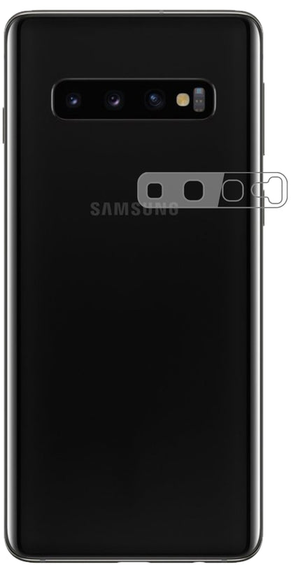 SamsungGalaxy S10 Plus Kameralinse mit aufgebrachter dipos Flex Schutzfolie, glasklare Darstellung ohne Einschränkungen