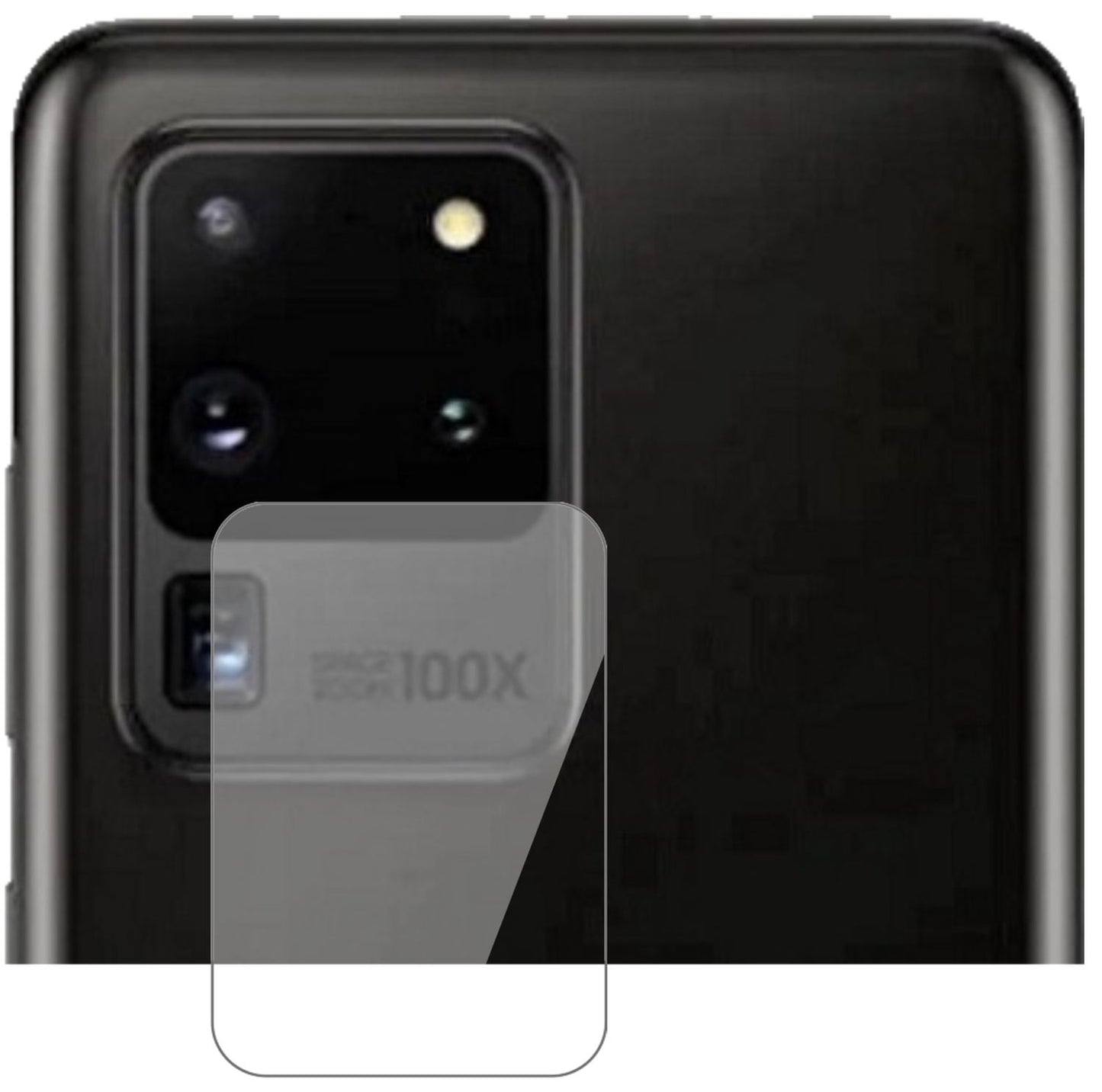 SamsungGalaxy S20 Ultra Kameralinse mit aufgebrachter dipos Flex Schutzfolie, glasklare Darstellung ohne Einschränkungen