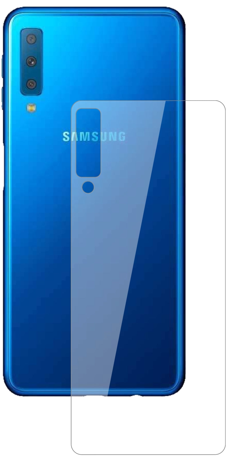 SamsungJ4 Core (2018) Rückseite mit aufgebrachter dipos Flex Schutzfolie, glasklare Darstellung ohne Einschränkungen