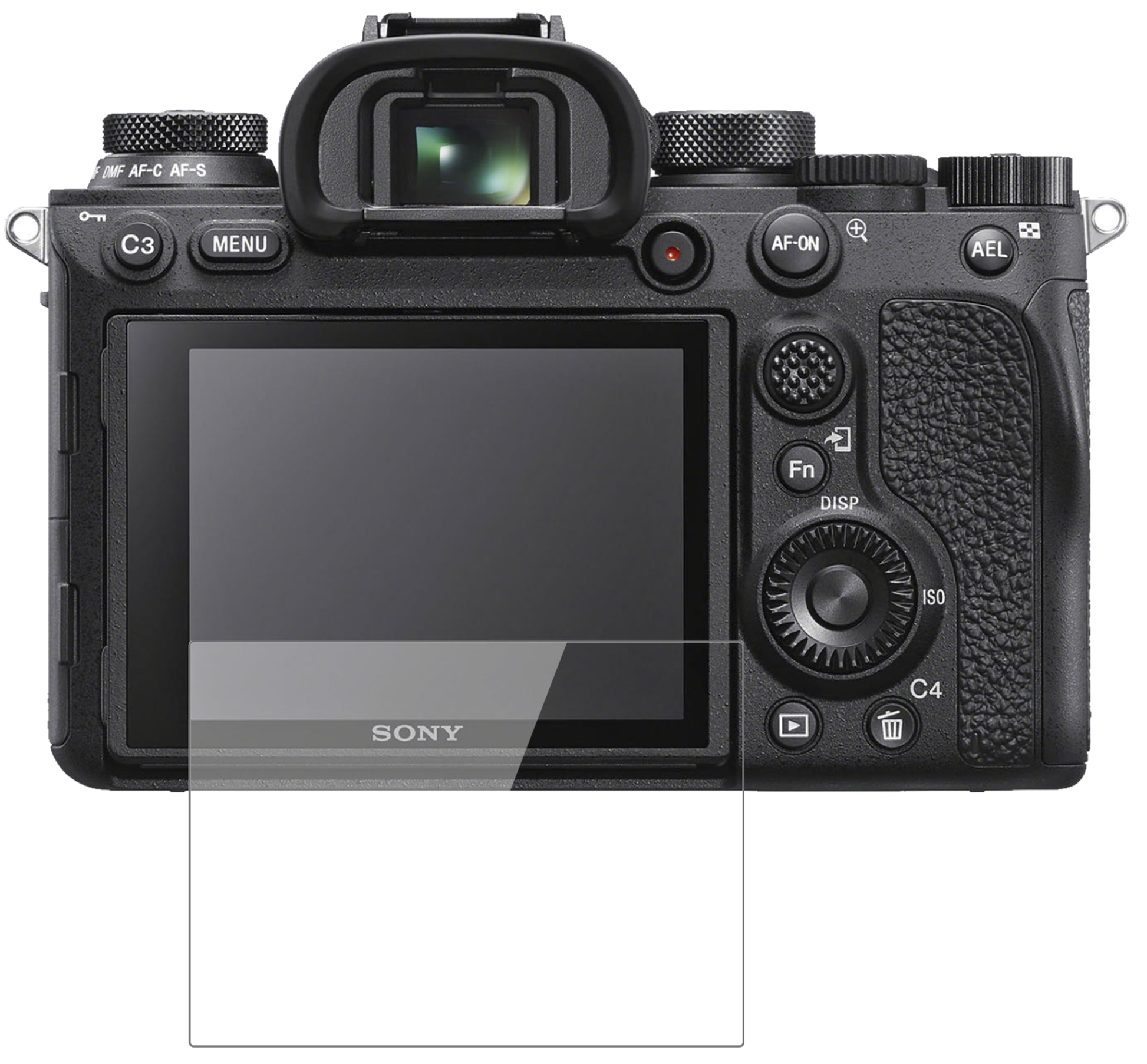 SonyAlpha 7S mit aufgebrachter dipos Flex Schutzfolie, glasklare Darstellung ohne Einschränkungen