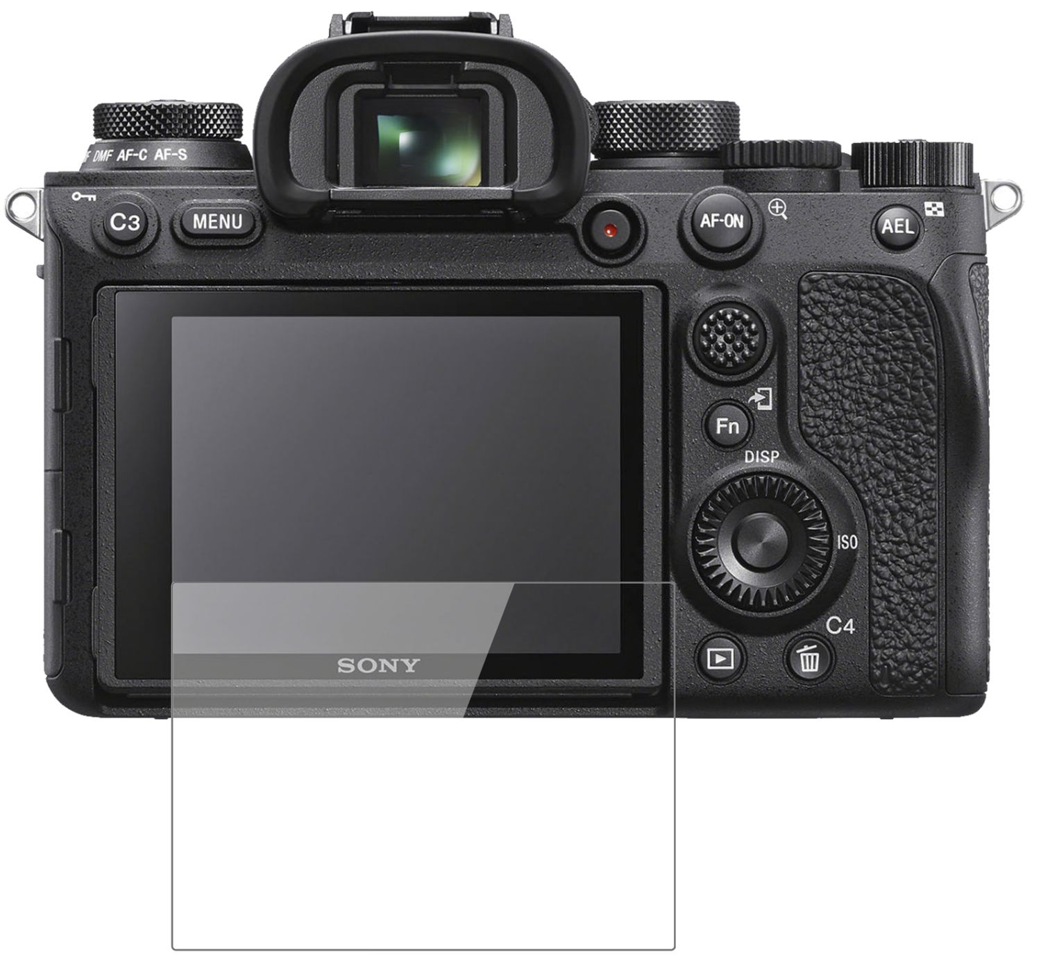 SonyAlpha 99 mit aufgebrachter dipos Flex Schutzfolie, glasklare Darstellung ohne Einschränkungen
