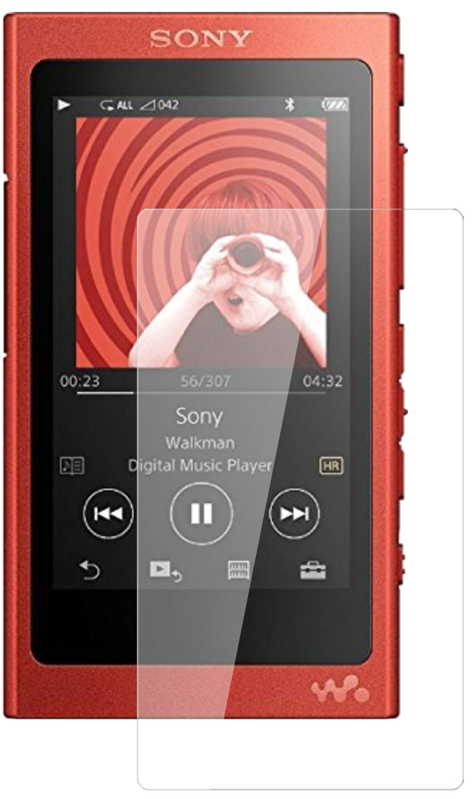 SonyWalkman NW-A35HN mit aufgebrachter dipos Flex Schutzfolie, glasklare Darstellung ohne Einschränkungen
