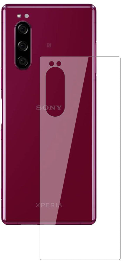 SonyXperia 5 Rückseite mit aufgebrachter dipos Flex Schutzfolie, glasklare Darstellung ohne Einschränkungen