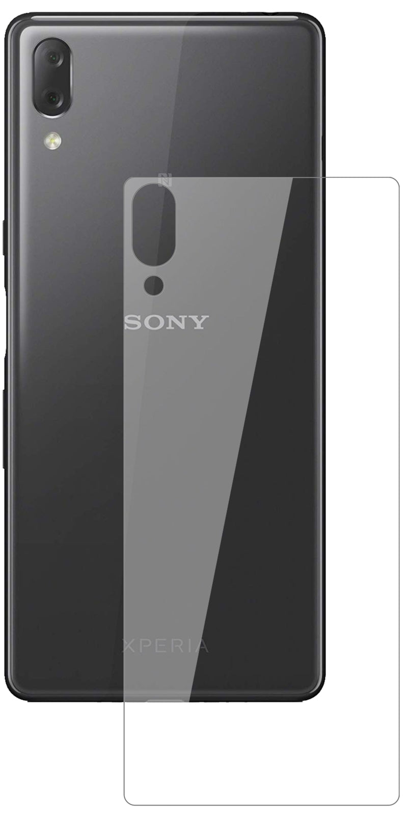 SonyXperia L3 Rückseite mit aufgebrachter dipos Flex Schutzfolie, glasklare Darstellung ohne Einschränkungen
