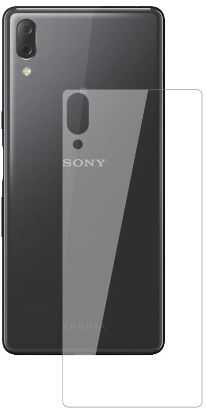 SonyXperia L3 Rückseite mit aufgebrachter dipos Flex Schutzfolie, glasklare Darstellung ohne Einschränkungen